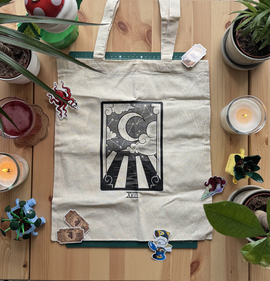 Tote bag sérigraphie artisanale création originale tarot lune