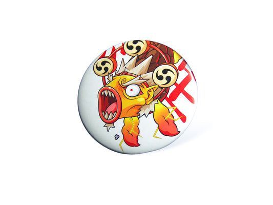 Pin's de carpe Raijin sur fond blanc. Fabrication artisanale. Winkoff